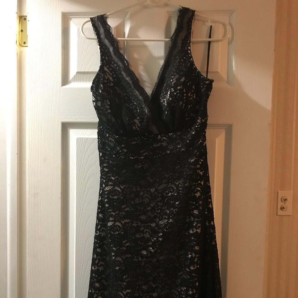 Black lace overlay cocktail dress
